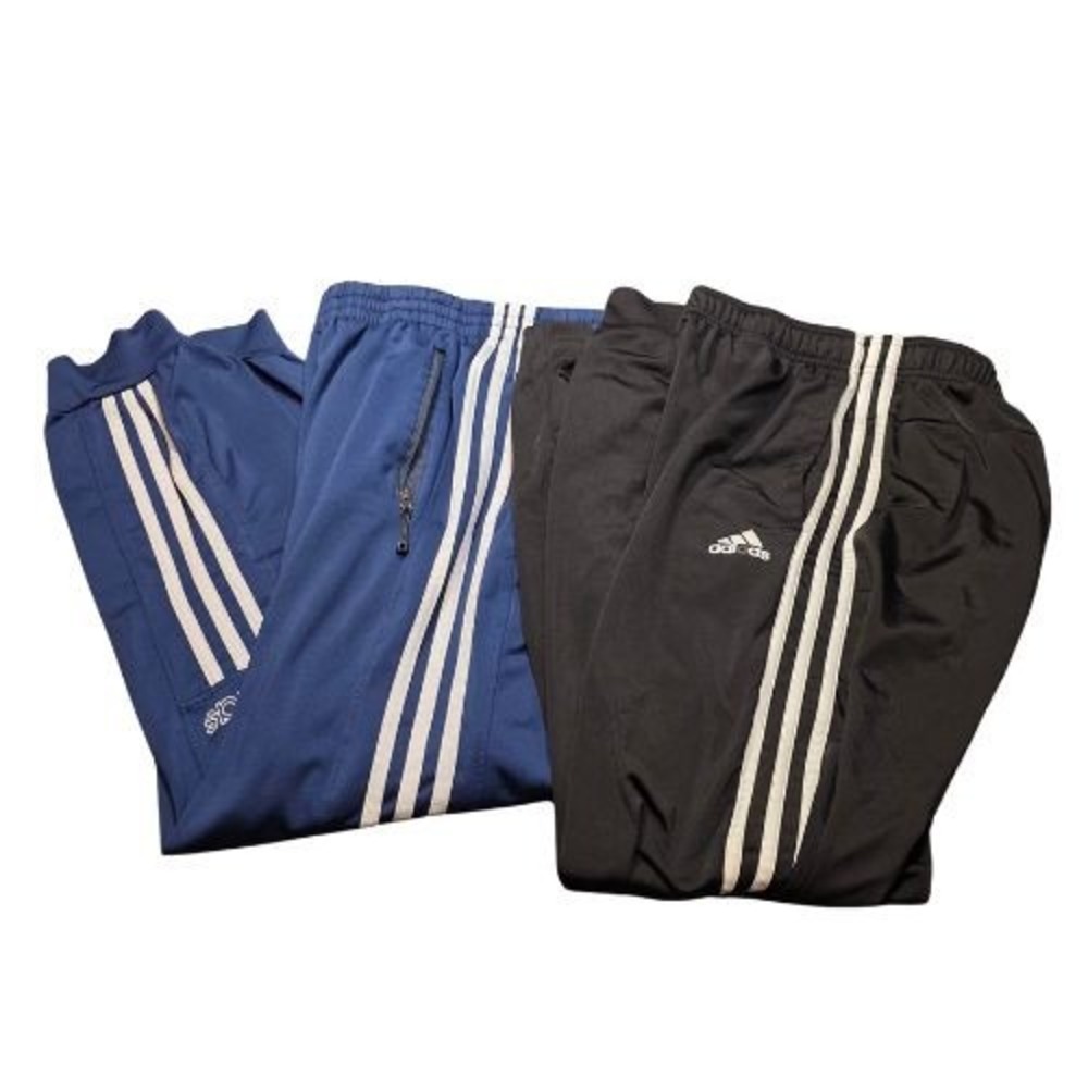 Adidas Kids Large Track Pants 2 Pair Navy Blue Black 3 Stripe Joggers Pockets